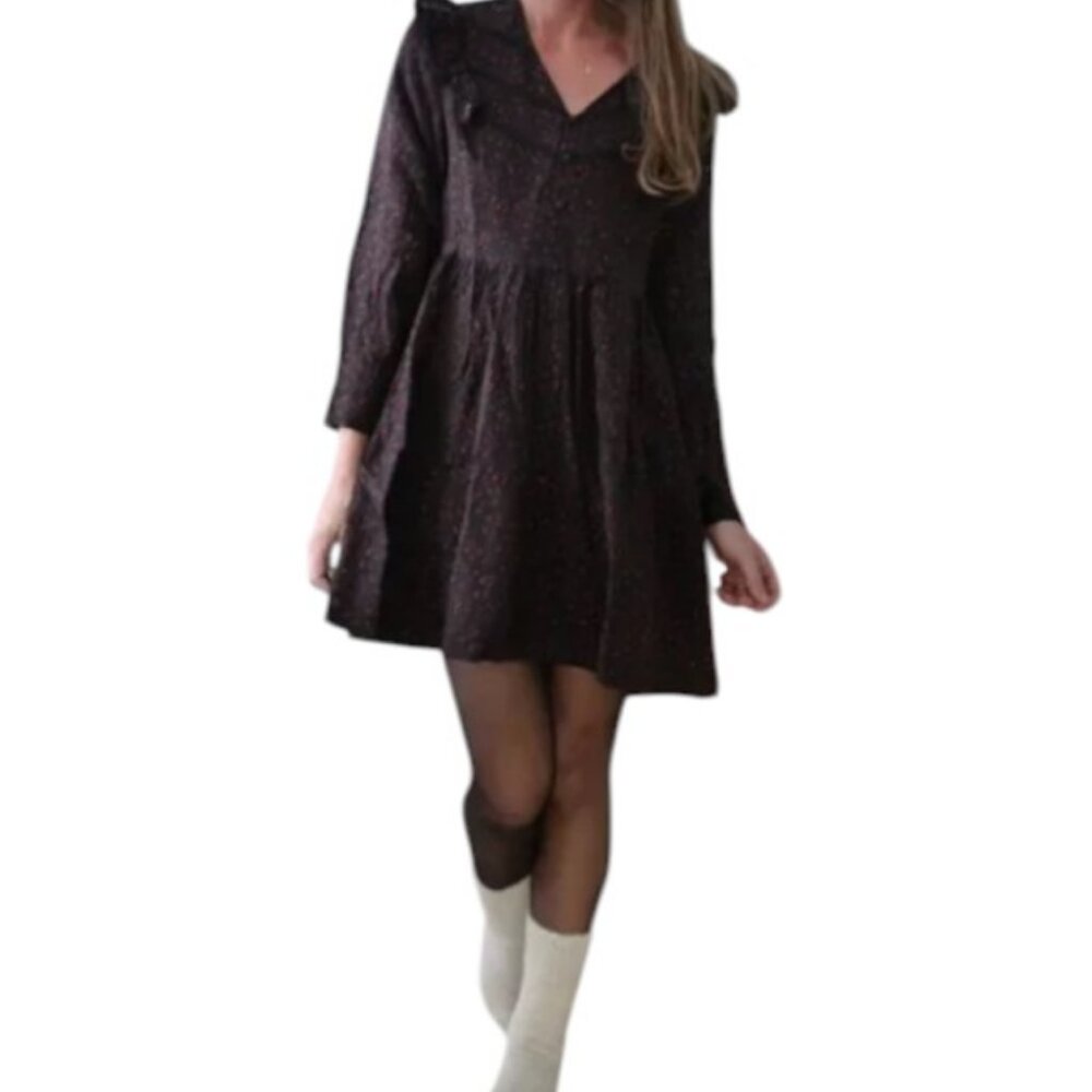 Atelier Reve black and red heart prints ruffled midi dress size S